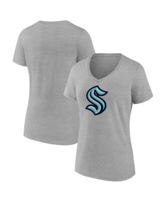 Fanatics - Women's Heathered Gray Seattle Kraken Primary Logo Team V-Neck T-Shirt