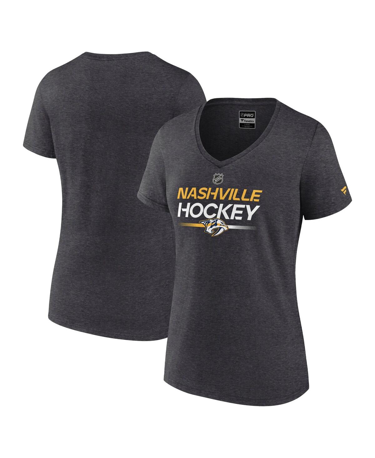 Fanatics Women's Heather Charcoal Nashville Predators Authentic Pro Primary V-neck T-shirt In Gray