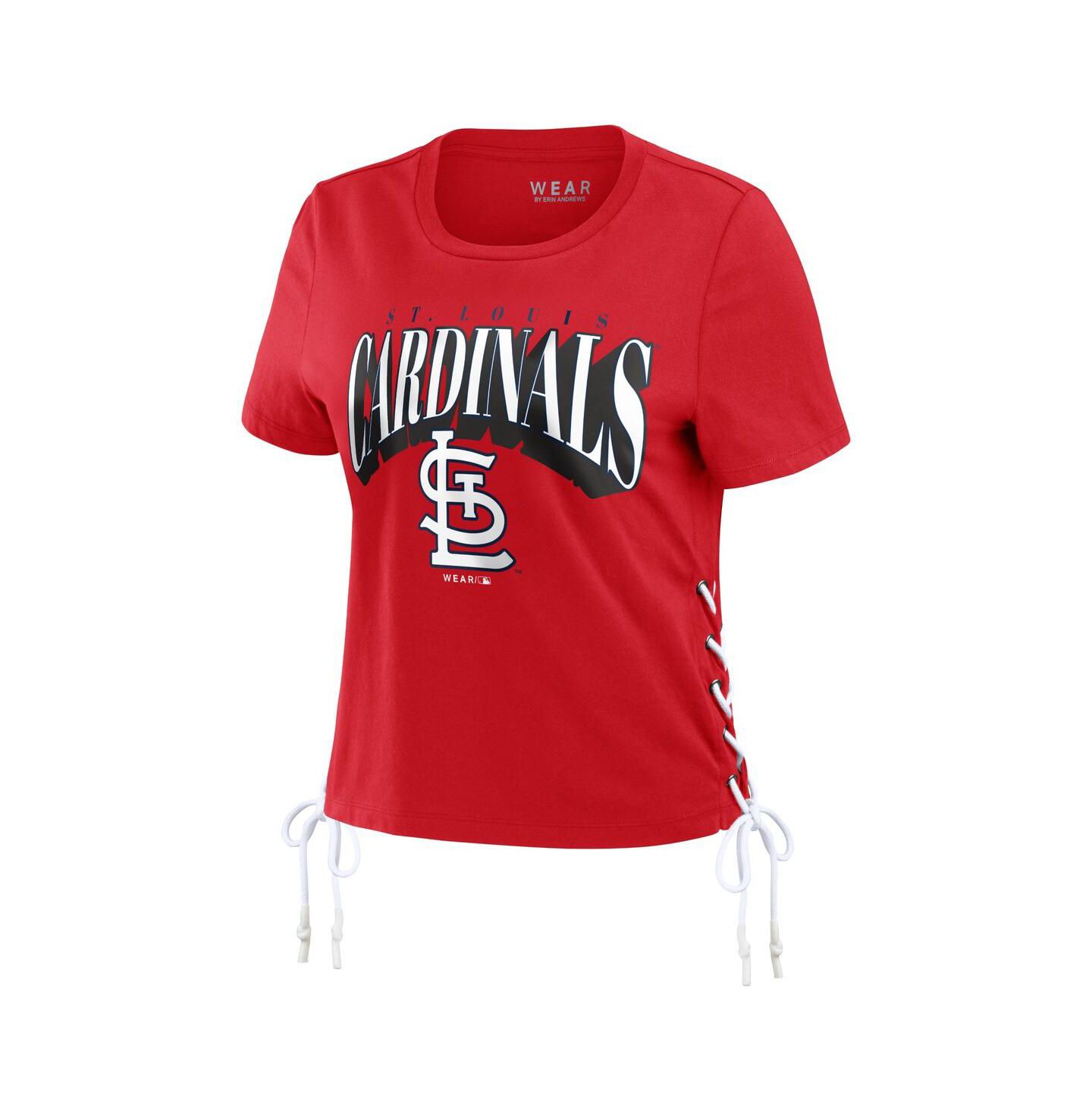Женская футболка WEAR by Erin Andrews Red St. Louis Cardinals Side Lace-Up Cropped — фото 2