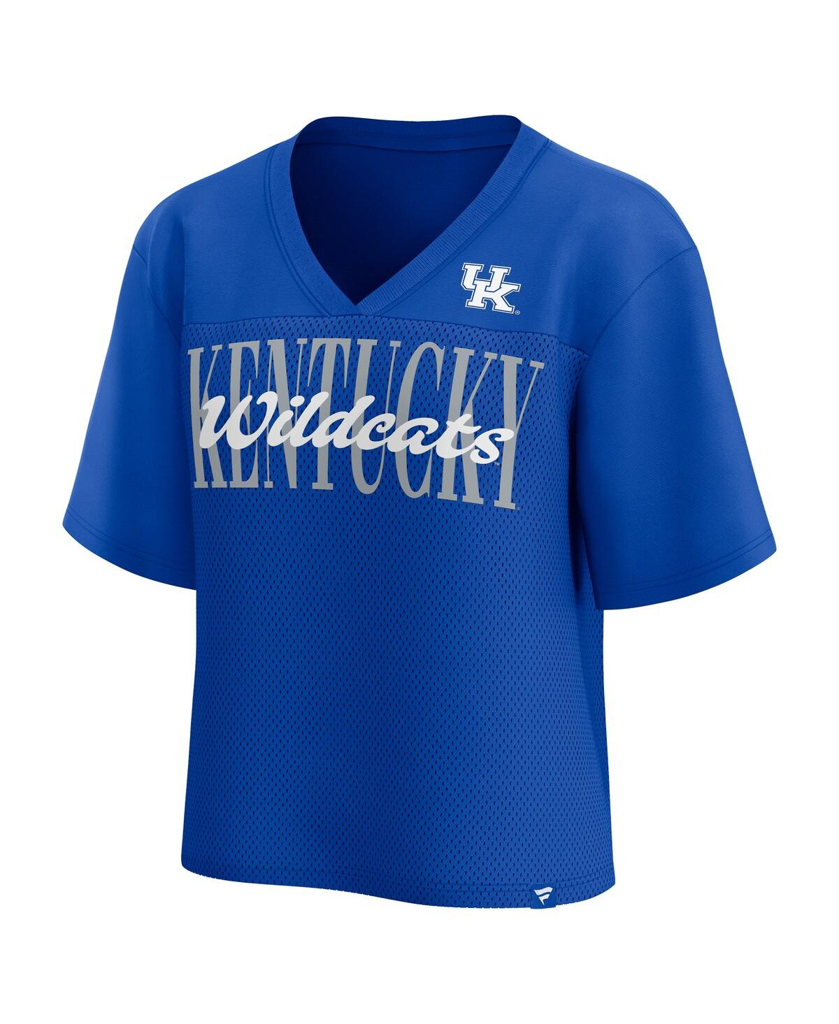 Fanatics Women's Royal Kentucky Wildcats Tall Script Overlay Mesh V-neck Fashion Top In Blue