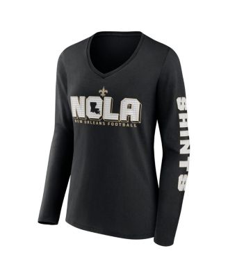 Women's Black New Orleans Saints Hometown Sweep Long Sleeve V-Neck T-Shirt