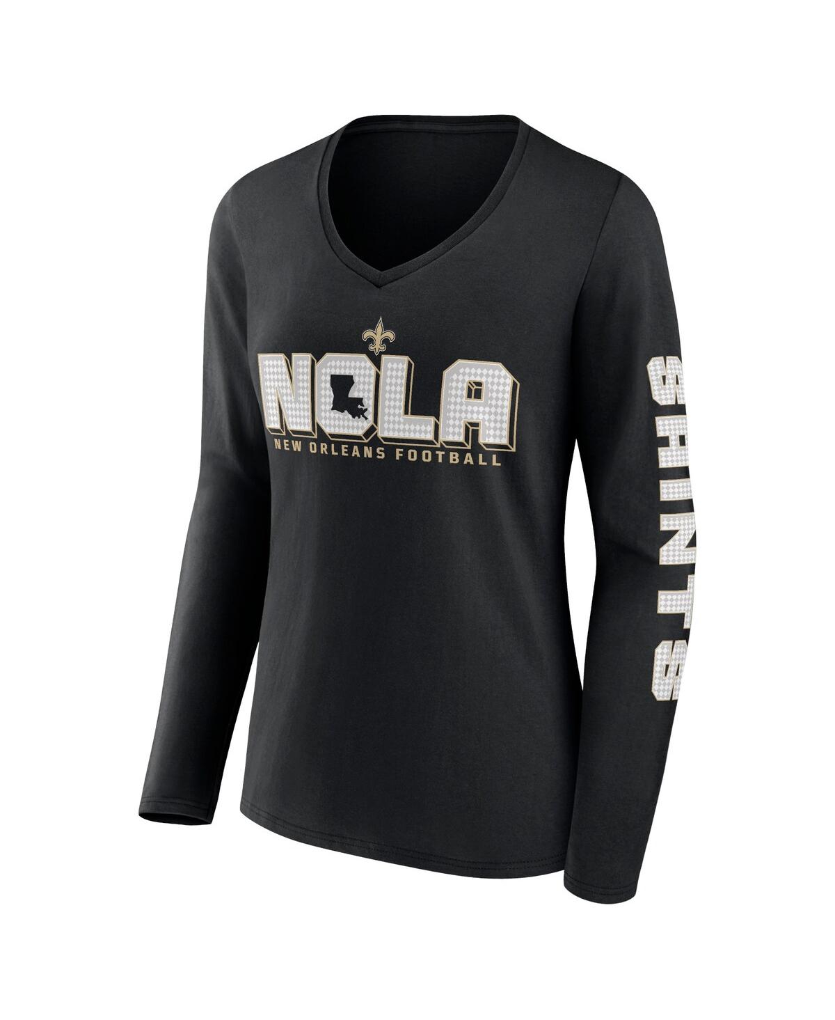 Fanatics Women's Black New Orleans Saints Hometown Sweep Long Sleeve V-neck T-shirt In Black