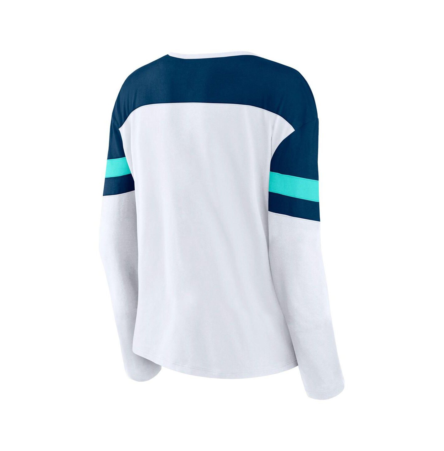 Женская футболка Fanatics White/Navy Seattle Kraken Frozen Long Sleeve Notch Neck — фото 3