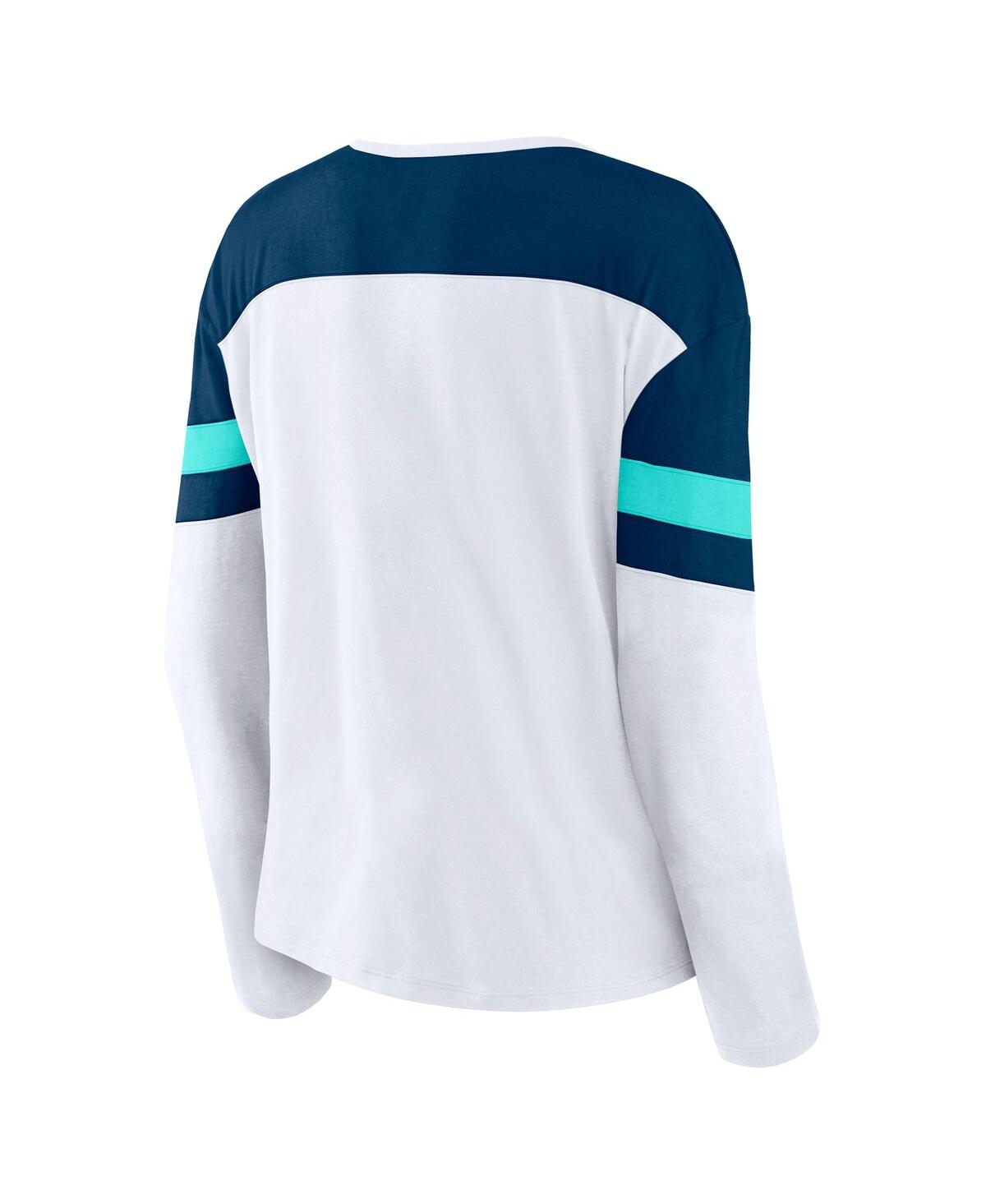 Fanatics Women's White/navy Seattle Kraken Frozen Long Sleeve Notch Neck T-shirt In White