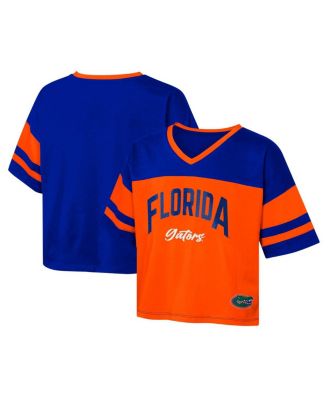 Outerstuff - Big Girls Royal Florida Gators The Playmaker Sleeve Stripe V-Neck Jersey T-Shirt