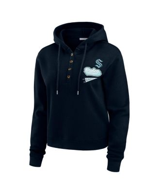 Women's Deep Sea Blue Seattle Kraken Waffle-Knit Pullover Hoodie