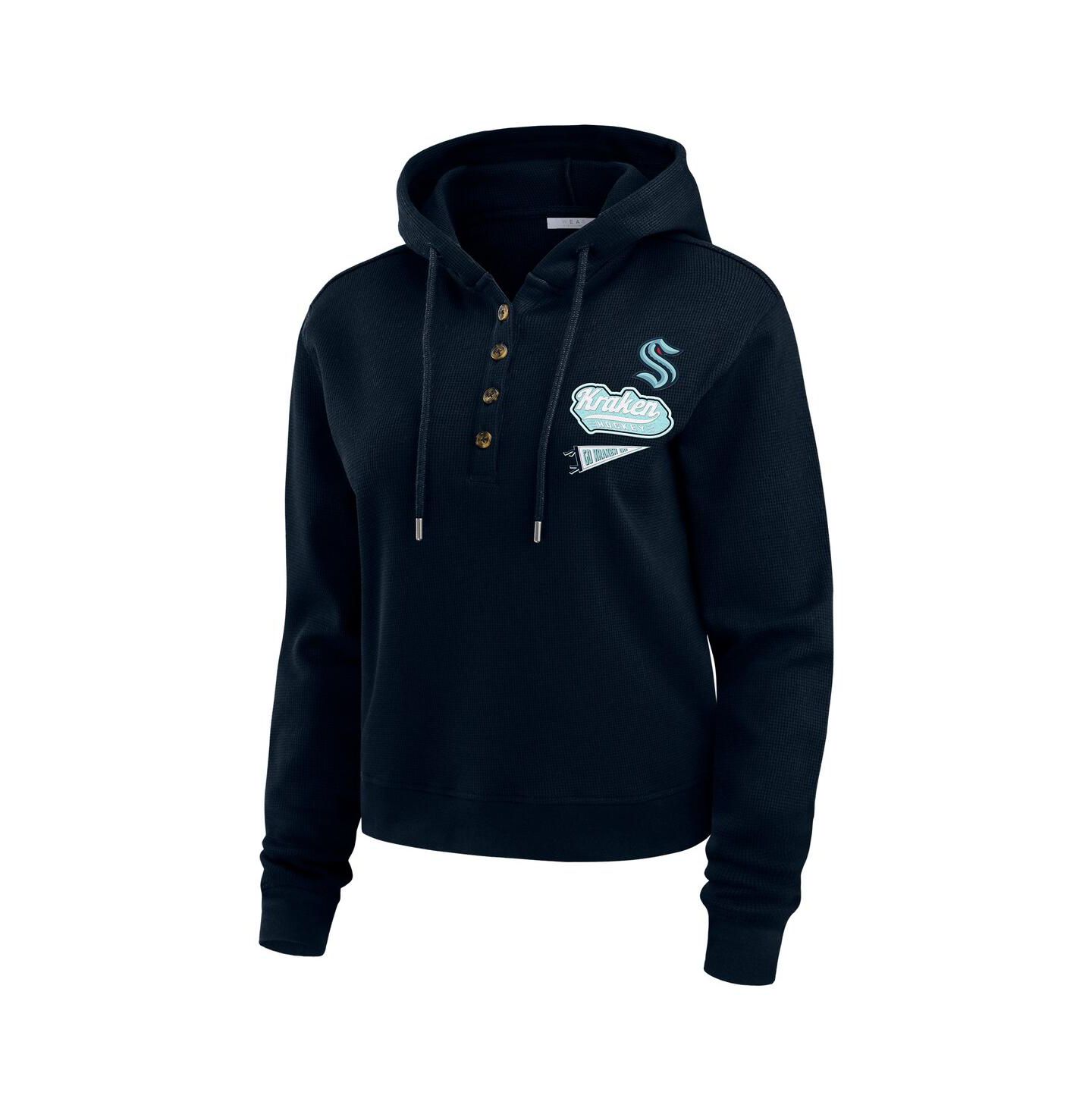 Женское худи WEAR by Erin Andrews Deep Sea Blue Seattle Kraken Waffle-Knit Pullover — фото 3