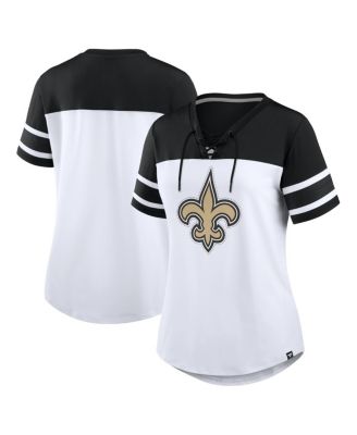 Fanatics - Women's White/Black New Orleans Saints Athena Rhinestone Lace-Up V-Neck T-Shirt