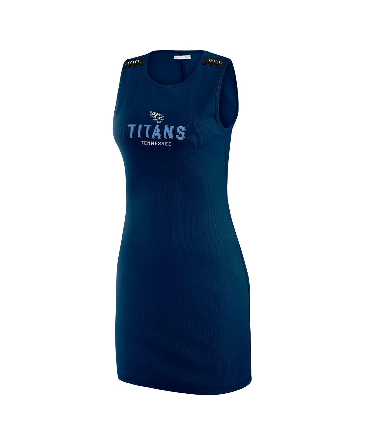 Wear By Erin Andrews X Gracie Hunt Navy Tennessee Titans Ribbed Tank Dress In Blue
