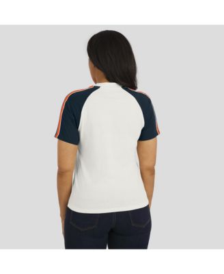 Women's White Chicago Bears Sleeve Stripe Distressed Raglan T-Shirt