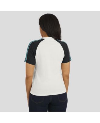 Women's White Jacksonville Jaguars Sleeve Stripe Distressed Raglan T-Shirt