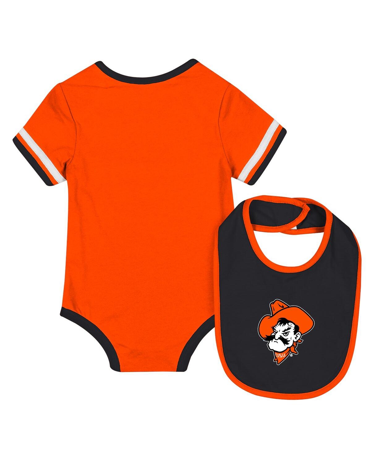 Colosseum Baby Boys And Girlsâ 2-piece Orange Oklahoma State Cowboys Bodysuit And Bib Set In Orange