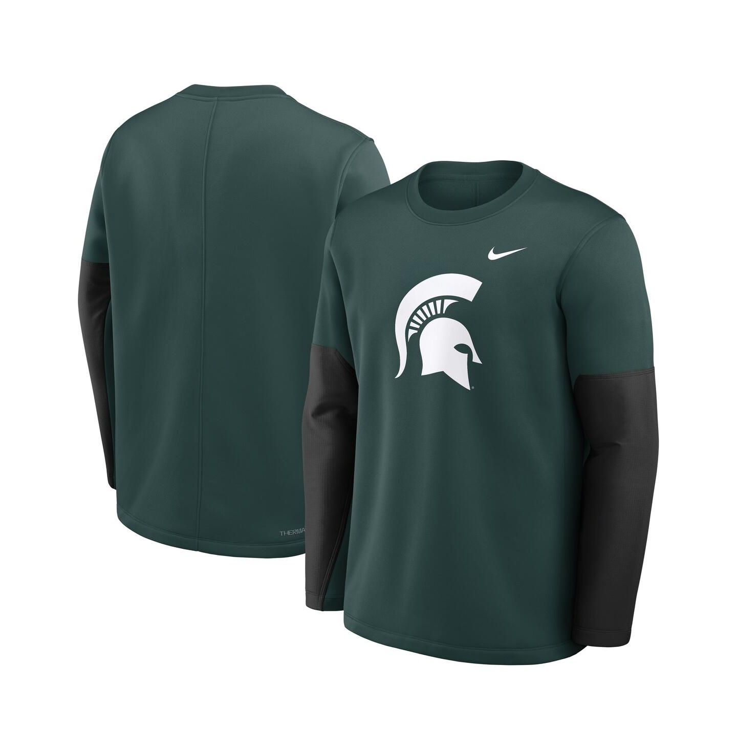 Мужская футболка Nike Green Michigan State Spartans 2025 Sideline Coach Performance Long Sleeve — фото 3