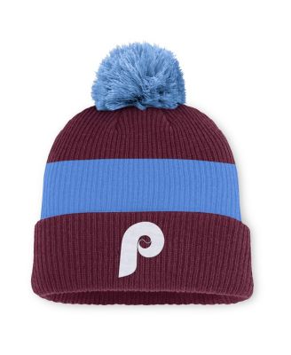 Nike - Men's Burgundy/Light Blue Philadelphia Phillies Cooperstown Collection Peak Standard Cuffed Knit Hat with Pom