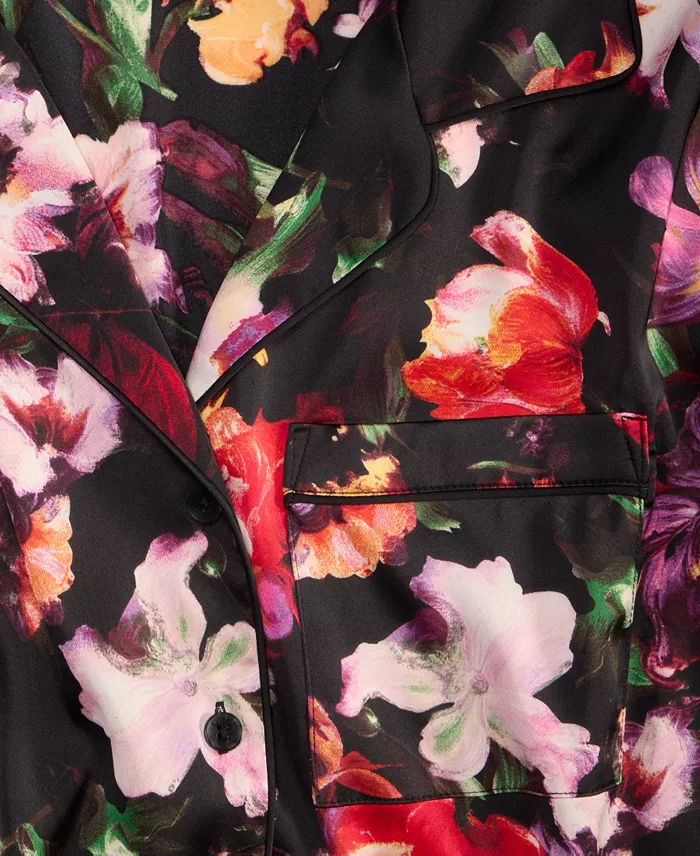 Women's Printed Satin Long Pajama Set - thumbnail 3