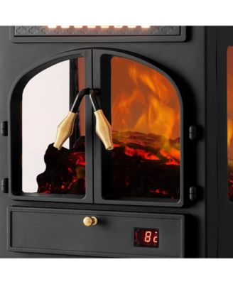 Freestanding Portable Electric Fireplace Heater w/ Remote, Dark Black