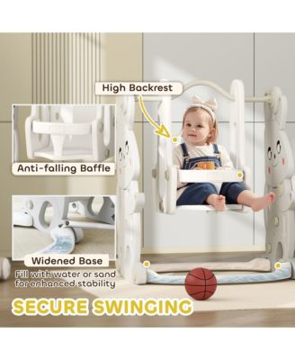 4 in 1 Toddler Slide and Swing Set w/ Climber, Basketball Hoop,