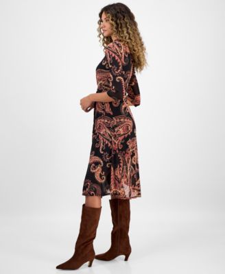 Women's Printed Mock Neck Midi Dress