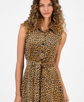Women's Sleeveless Animal-Print Shirtdress