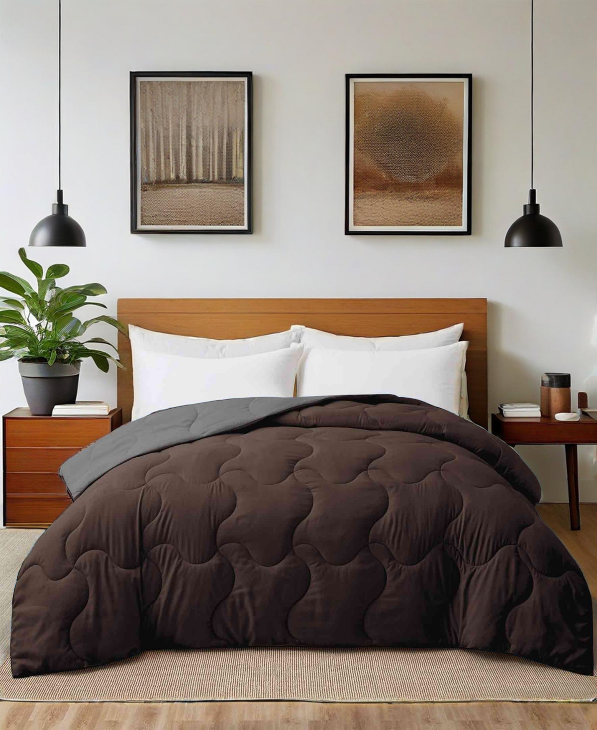 Unikome Lightweight Reversible Quilted Down Alternative Comforter, Twin In Brown