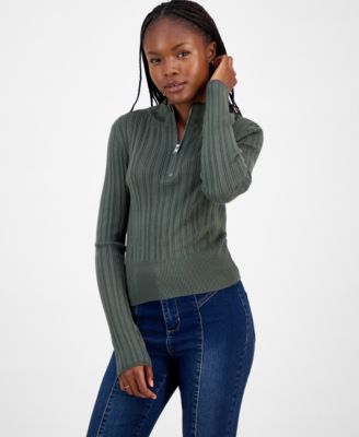 Hooked Up by IOT - Juniors' Variegated Rib-Knit Half-Zip Sweater