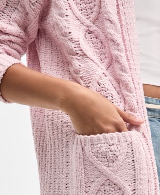 Juniors' Cable-Knit Open Cardigan