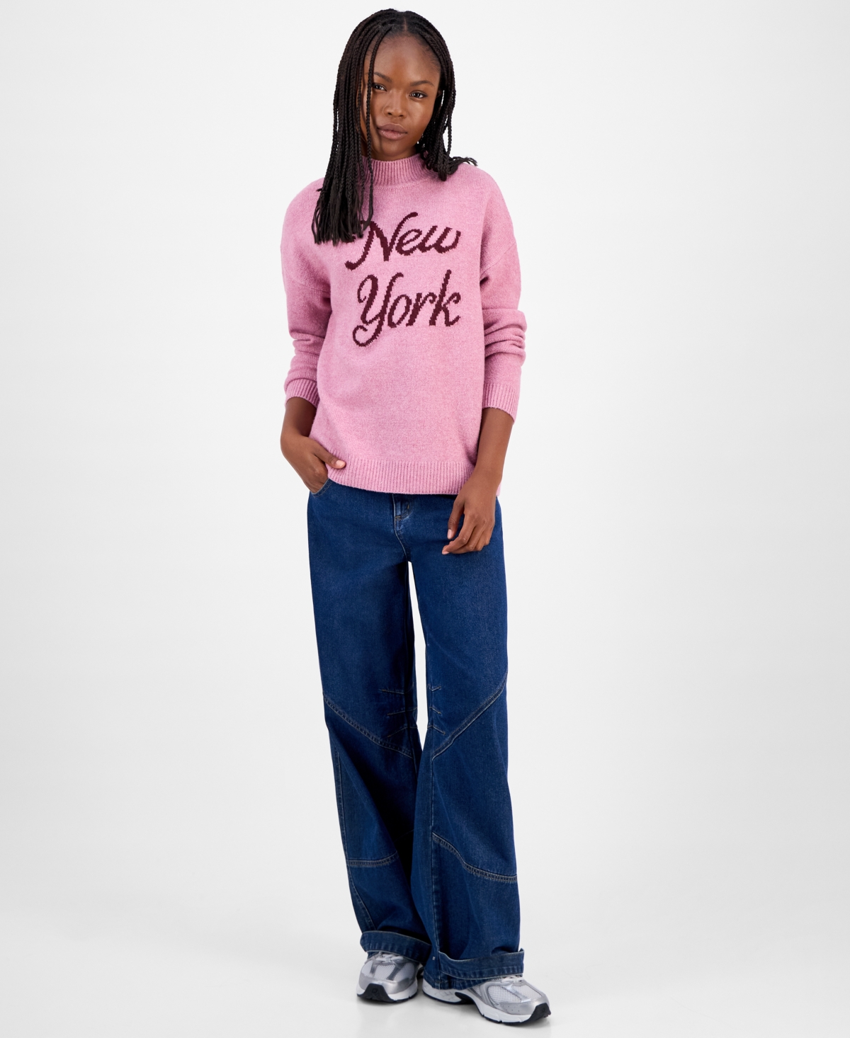 Hooked Up By Iot Juniors' Verbiage Mock Neck Sweater In Pink