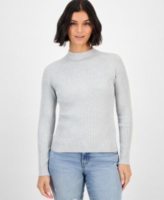 Juniors' Mock-Neck Rib-Knit Sweater 