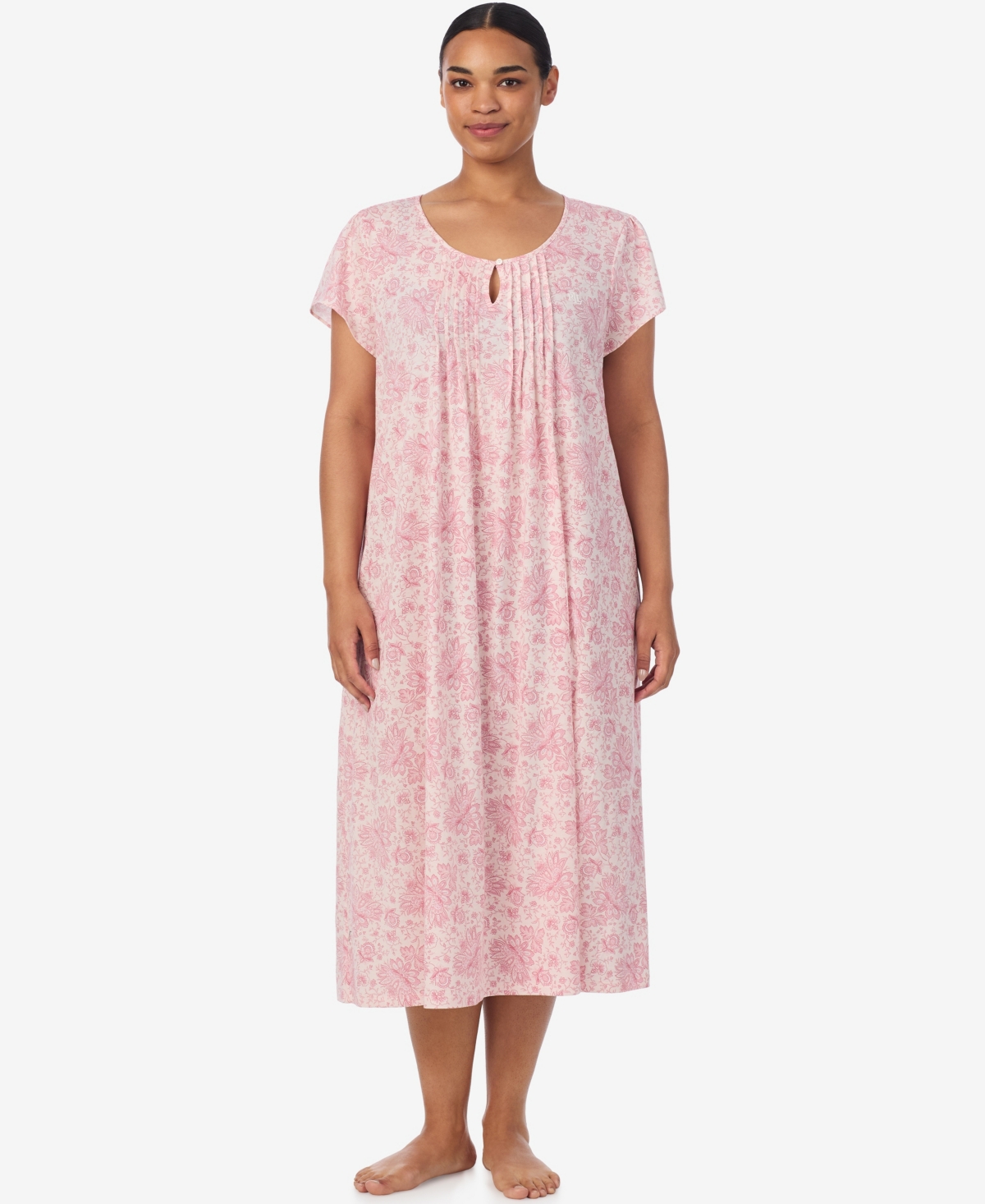 Ralph Lauren Plus Size Flutter Sleeves Ballet Nightgown In Pink