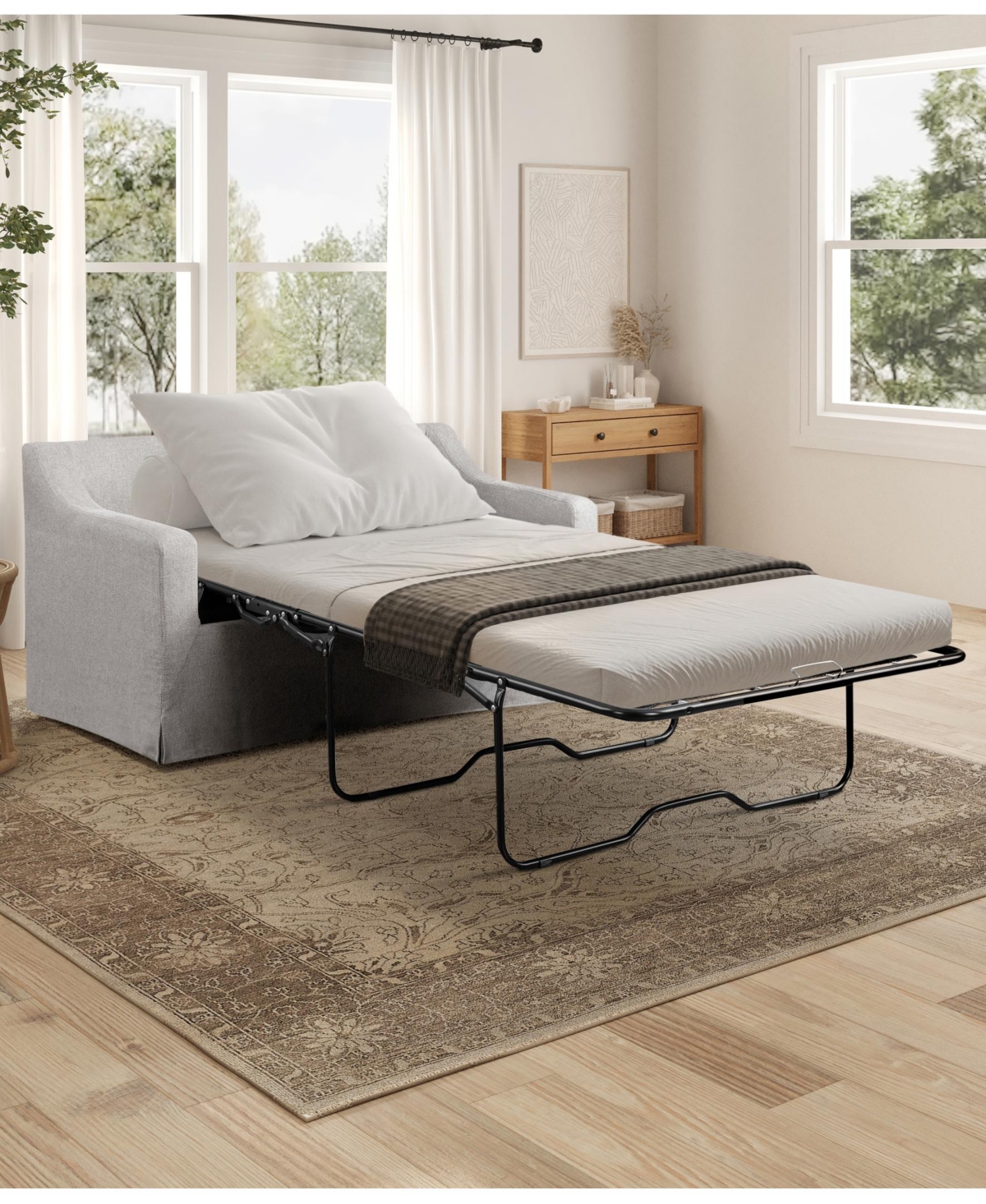 Serta 53.5" Polyester Hampstead Convertible Twin Sleeper Loveseat In White