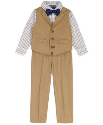 Baby Boys 4-Piece Heather Herringbone Shirt, Tie, Pant and Vest Set