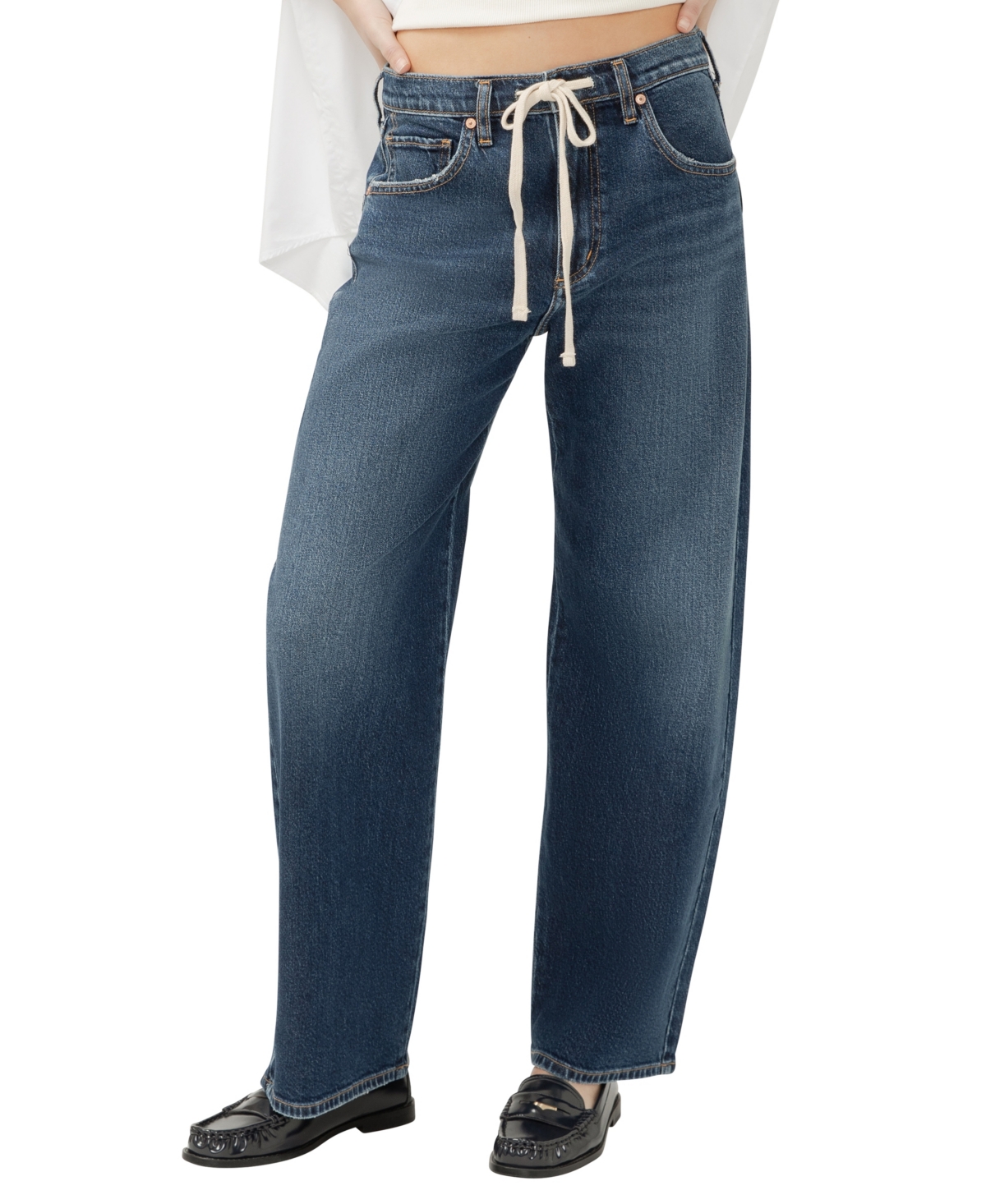 Silver Jeans Co. Be Easy Drawstring High Waist Wide Leg Jeans In Blue