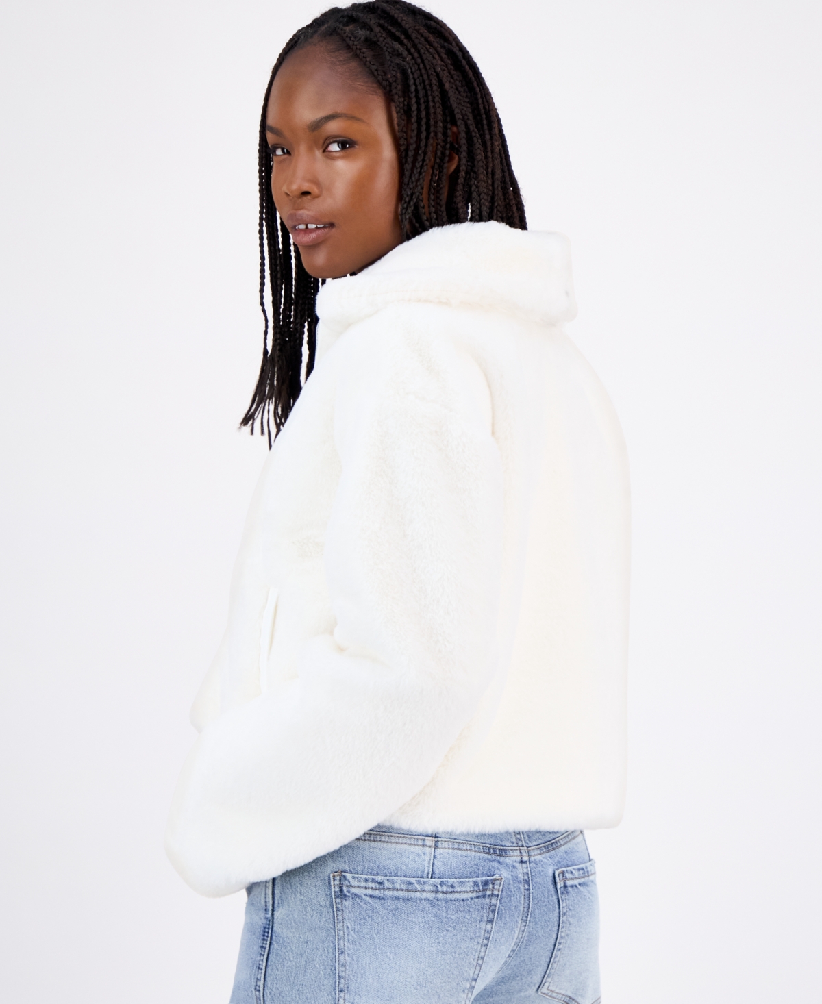 Madden Girl Juniors' Faux-fur Cropped Jacket In White