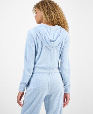 Juniors' Cable Velour Zip-Up Hoodie