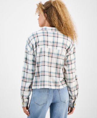 Juniors' Plaid Chest-Pocket Shacket