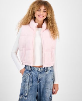 Planet Gold - Juniors' Cable-Knit Puffer Vest