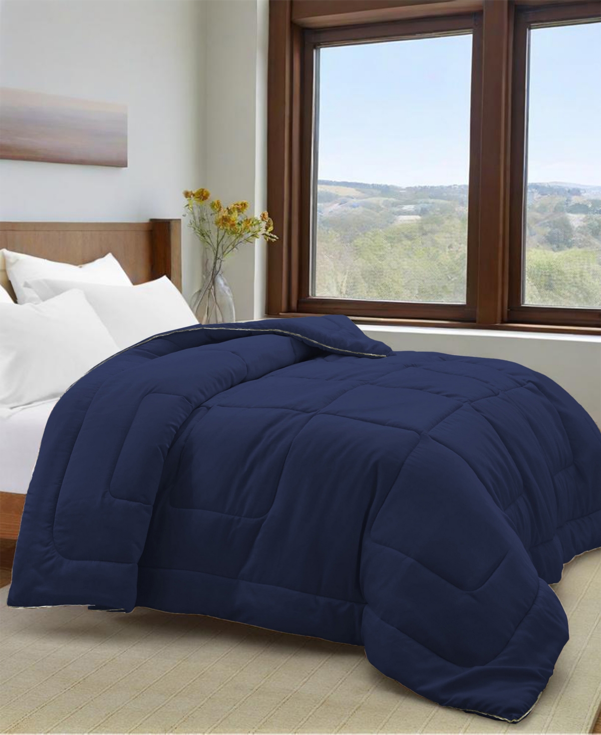 Unikome Soft Silky All Season Down Alternative Comforter, King In Blue