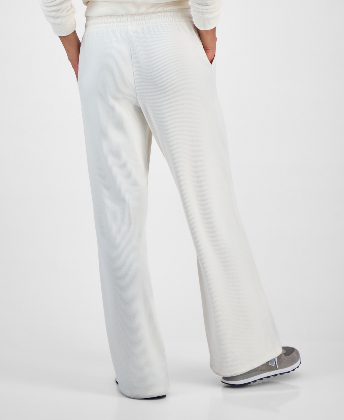 Hippie Rose Juniors' Ribbed Velour Drawstring Pants In White