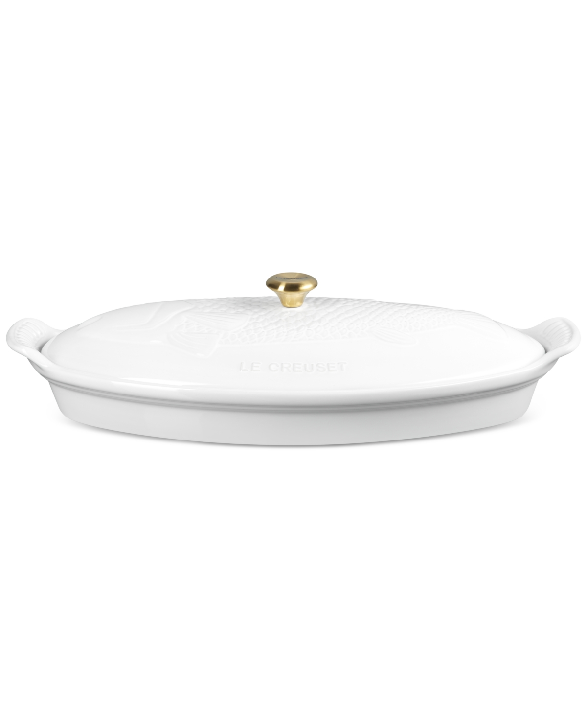 Le Creuset Stoneware Heritage 1.7 Qt. Fish Baker With Cover In White