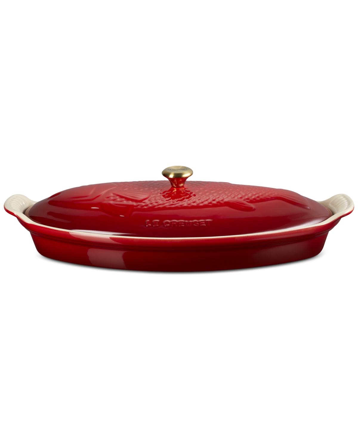 Le Creuset Stoneware Heritage 1.7 Qt. Fish Baker With Cover In Red