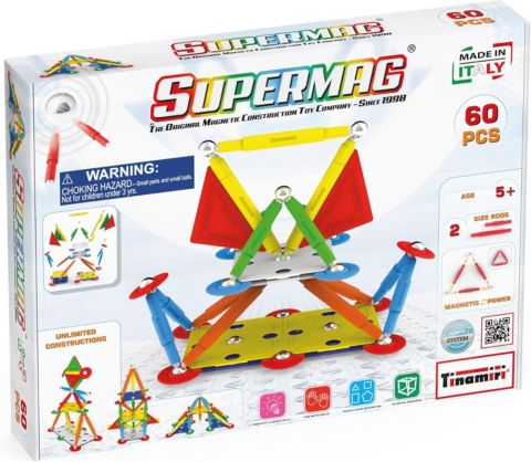 Детский конструктор Tinamiri SuperMag SuperMag 60-Piece Magnetic Building Set, Ages 5+