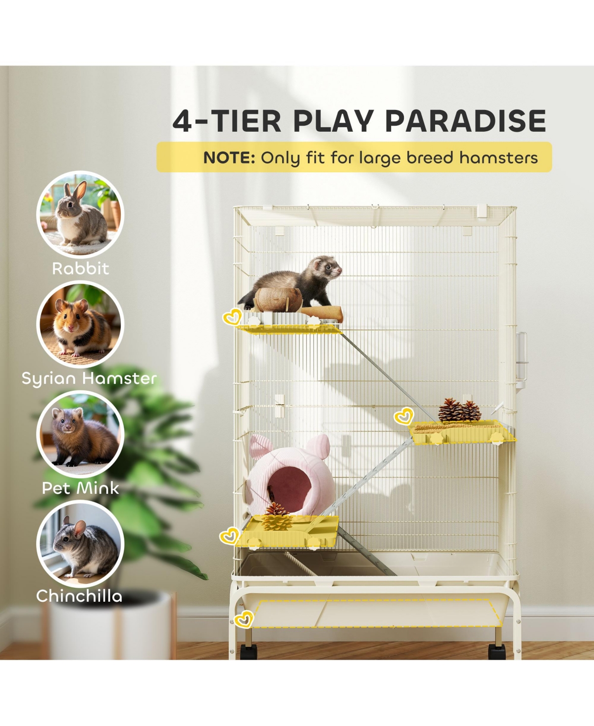 PawHut 47" Small Animal Cage, 4 Levels Large Rolling Metal Ferret Cage