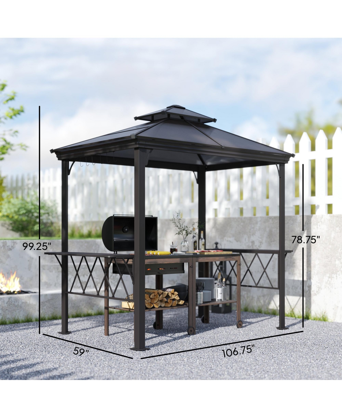 Outsunny 8.3ft Outdoor Double-tier Grill Canopy Bbq Gazebo with 2 Shelves