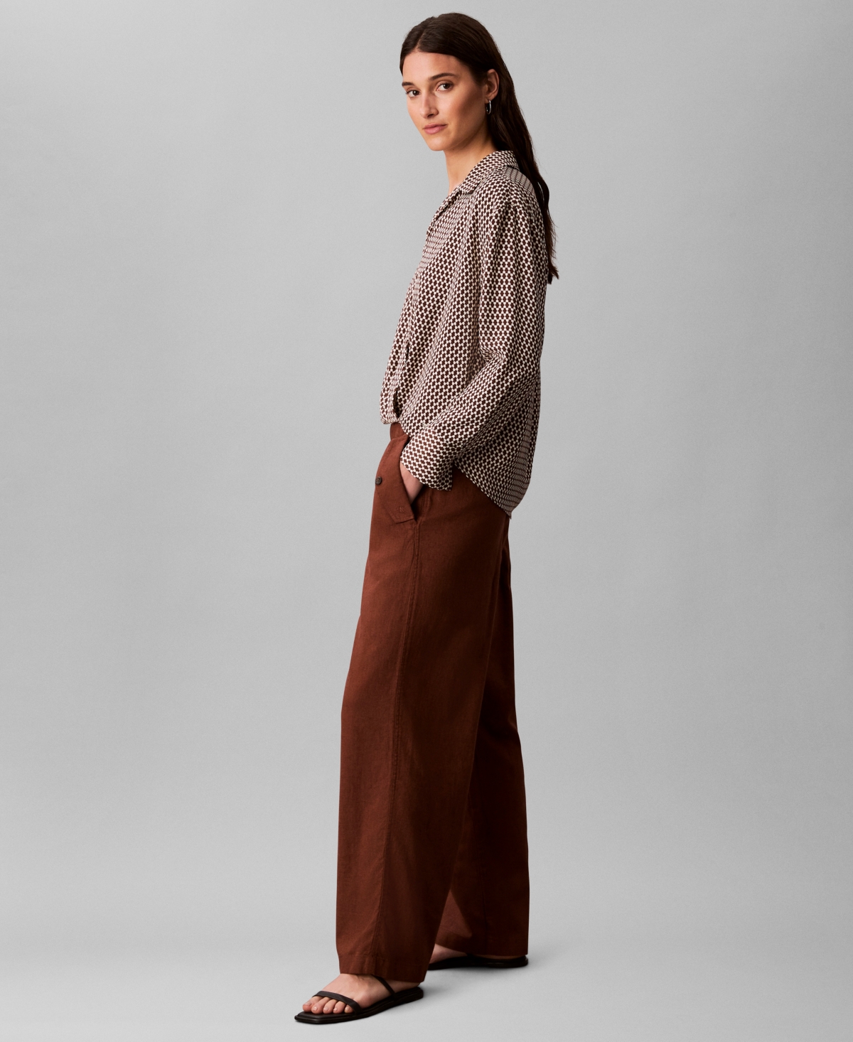 Calvin Klein Women's Linen Blend Wide-leg Pants In White