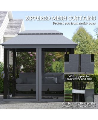 3-Seat Patio Swing Chair, Gazebo Swing with Mesh Sidewalls,