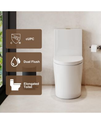 Dual Flush 1.1/1.6 GPF Elongated One-Piece One-Piece Bathroom Fixture, Comfort Height, Water-Saving Design, MAP 1000g
