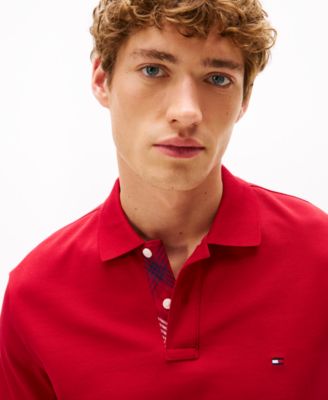 Men's Regular Fit Plaid Placket Interest Pique Polo Shirt