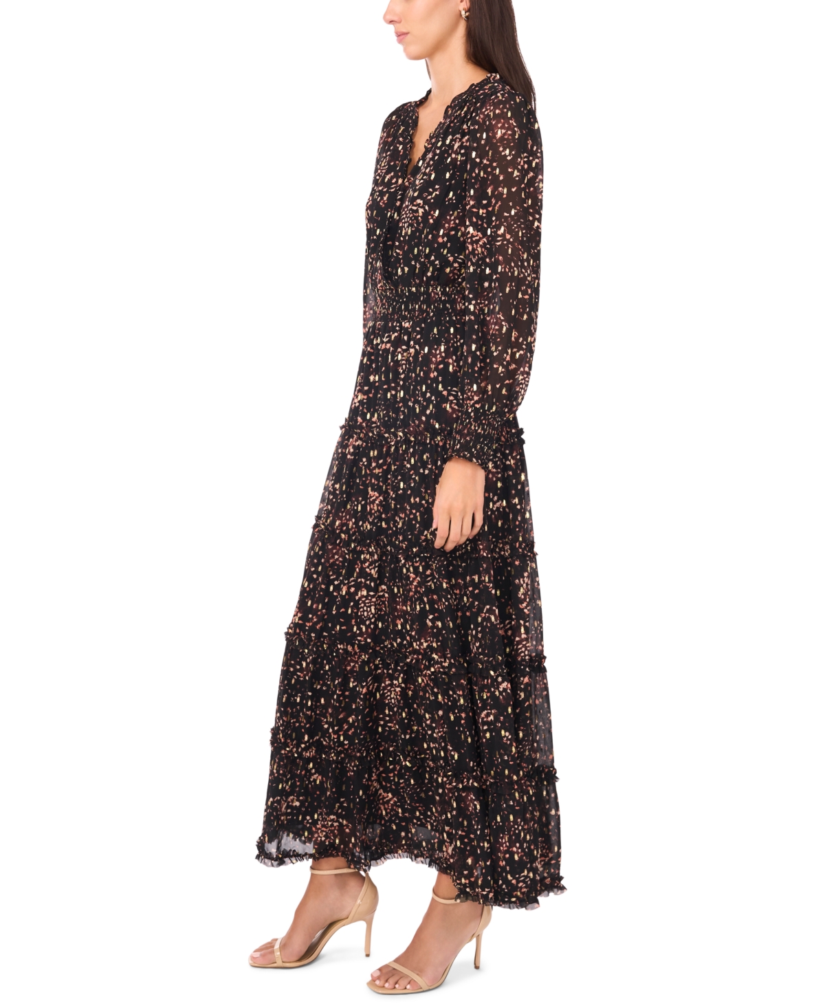 Msk Women's Long Sleeves Smocked Waist Tiered Maxi Dress