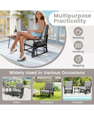 2PCS Patio Glider Chair Single Outdoor Rocking Chair with Seat and Back Cushions