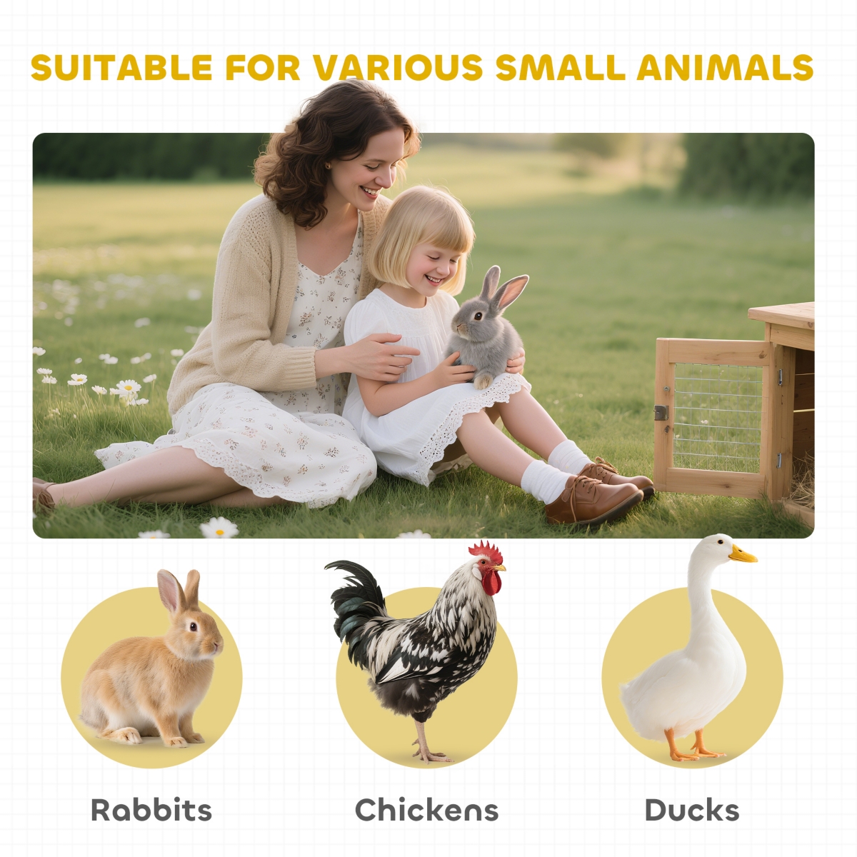 PawHut Wooden Bunny Cage w/ Dividers and Pull Out Trays for Outdoors